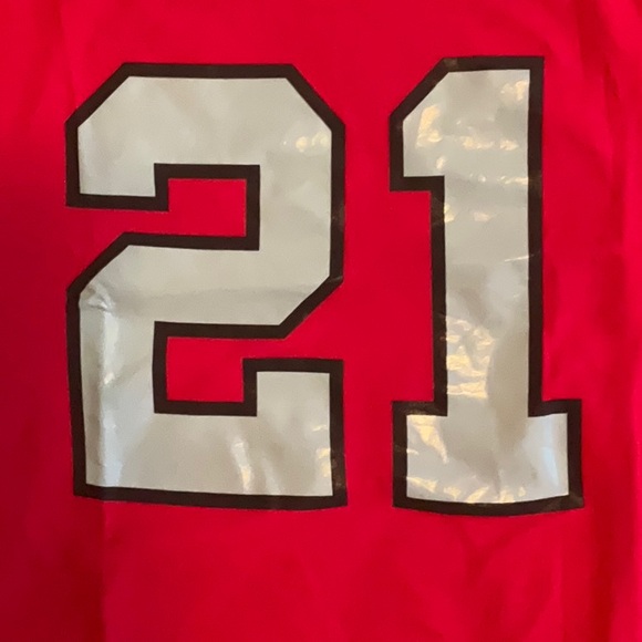 Red Mitchell & Ness Deion Sanders Shirt with Number Print - Picture 3 of 6